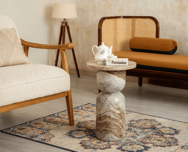 Monarch Marble Pedestal Table - Sawar Purple Marble
