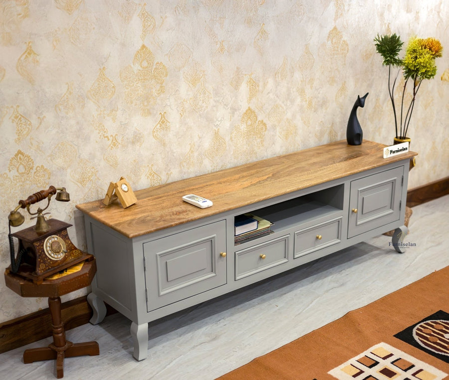 Mumbai Entertainment Unit Tv Cabinet - Two Doors Two Drawers - Tv Cabinet - Furniselan - Cool-Grey