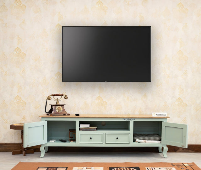 Mumbai Entertainment Unit Tv Cabinet - Two Doors Two Drawers - Tv Cabinet - Furniselan - Silt-Green