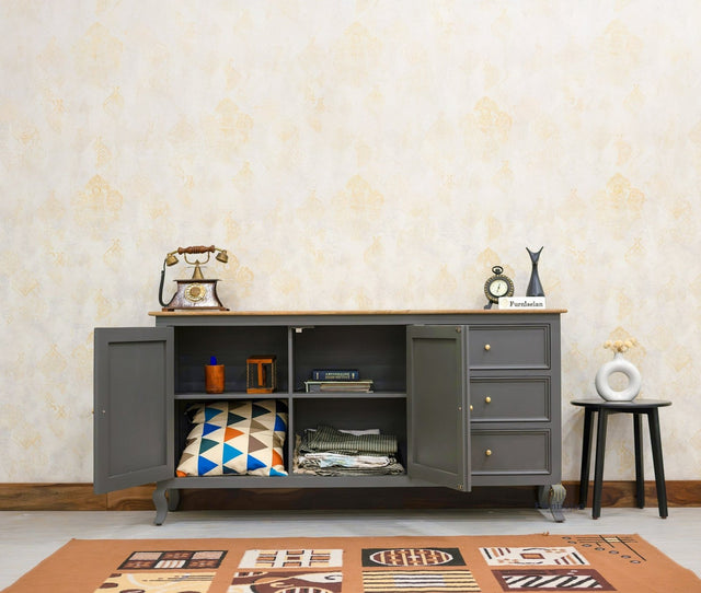 Mumbai Sideboard Cabinet Solid Wood - Three Drawers & Two Doors - Sideboard - Furniselan - Slate-Grey