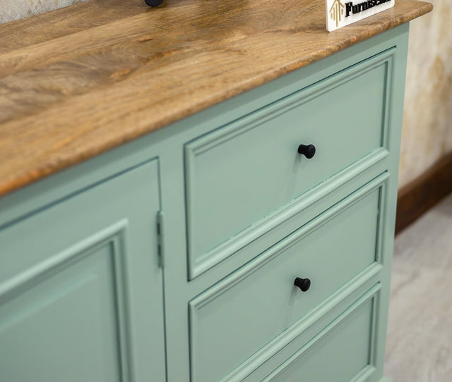 Mumbai Sideboard Cabinet Solid Wood - Three Drawers & Two Doors - Sideboard - Furniselan - Silt-Green