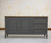 Mumbai Sideboard Cabinet Solid Wood - Three Drawers & Two Doors - Sideboard - Furniselan - Slate-Grey