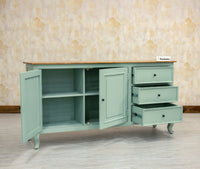 Mumbai Sideboard Cabinet Solid Wood - Three Drawers & Two Doors - Sideboard - Furniselan - Silt-Green