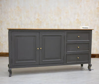 Mumbai Sideboard Cabinet Solid Wood - Three Drawers & Two Doors - Sideboard - Furniselan - Slate-Grey