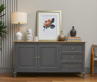 Mumbai Sideboard Cabinet Solid Wood - Three Drawers & Two Doors - Sideboard - Furniselan - Slate-Grey