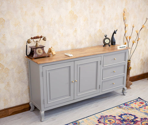 Mumbai Sideboard Cabinet Solid Wood - Three Drawers & Two Doors - Sideboard - Furniselan - Cool-Grey