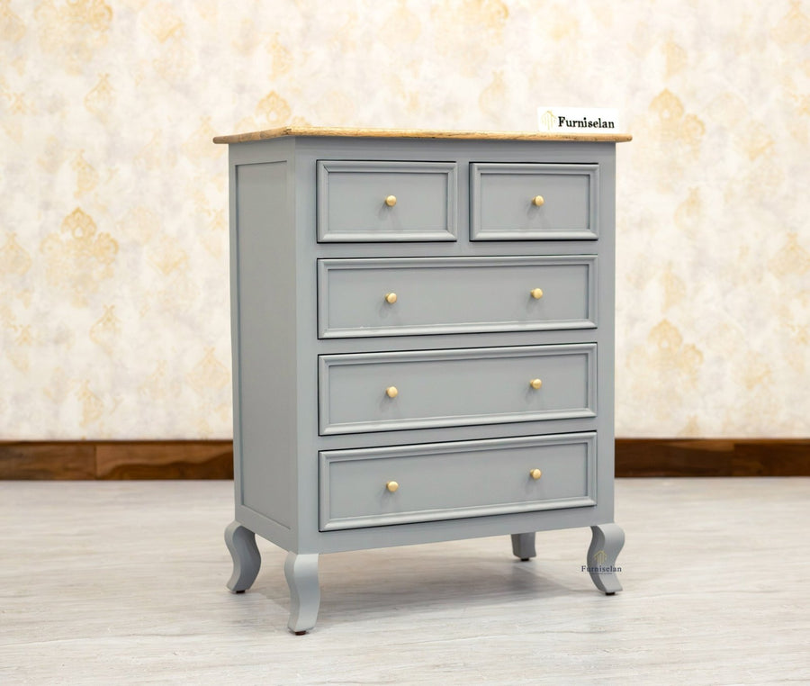 Mumbai Solid Wood Chest of Drawer Storage Five Drawers - Sideboard - Furniselan-Cool-Grey