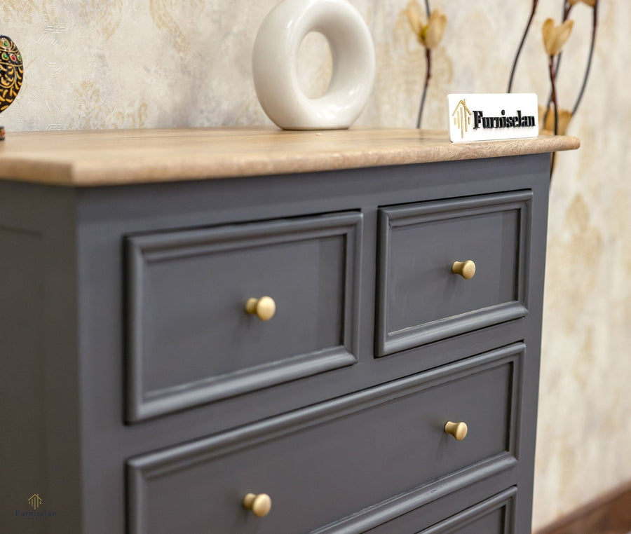Mumbai Solid Wood Chest of Drawer Storage Five Drawers - Sideboard - Furniselan-Slate-Grey