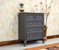 Mumbai Solid Wood Chest of Drawer Storage Five Drawers - Sideboard - Furniselan-Slate-Grey