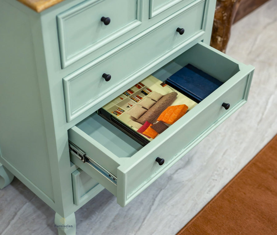 Mumbai Solid Wood Chest of Drawer Storage Five Drawers - Sideboard - Furniselan-Silt-Green