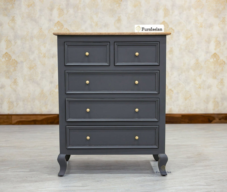 Mumbai Solid Wood Chest of Drawer Storage Five Drawers - Sideboard - Furniselan-Slate-Grey