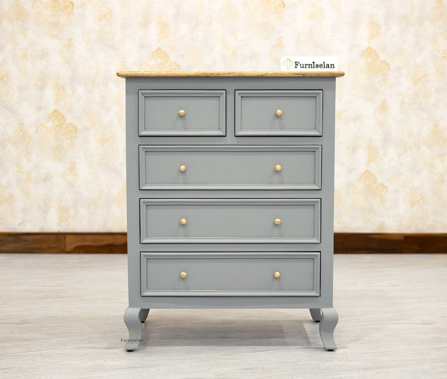 Mumbai Solid Wood Chest of Drawer Storage Five Drawers - Sideboard - Furniselan-Cool-Grey