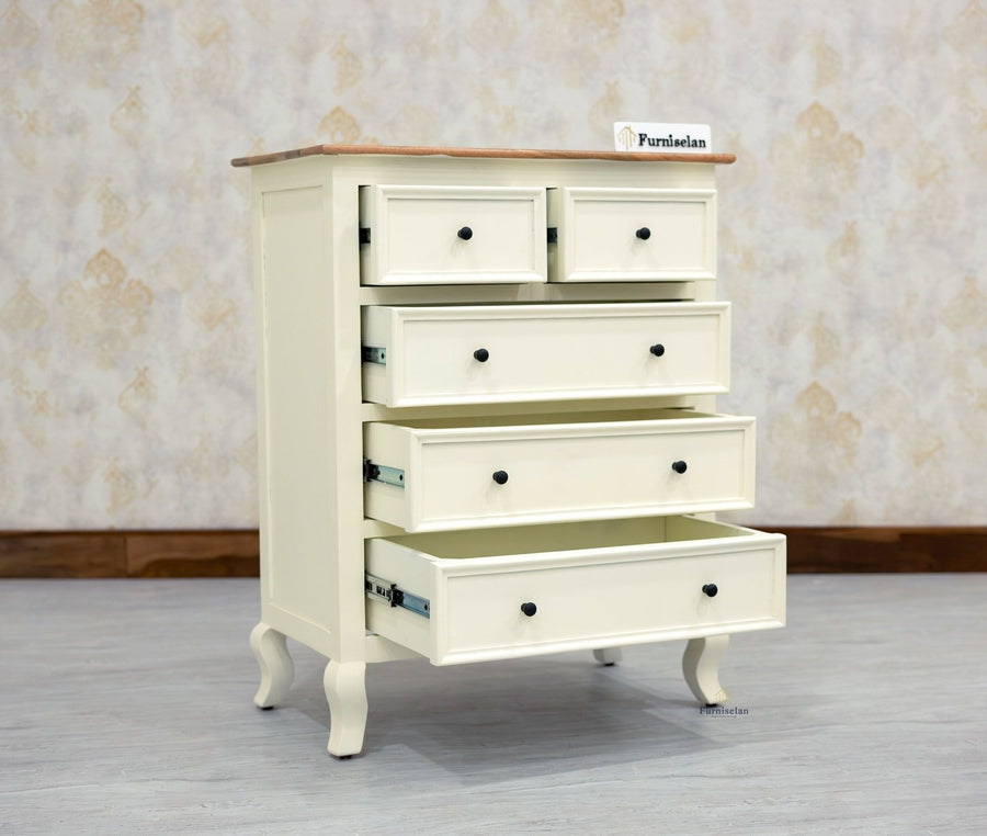 Mumbai Solid Wood Chest of Drawer Storage Five Drawers - Sideboard - Furniselan-Frosty-White
