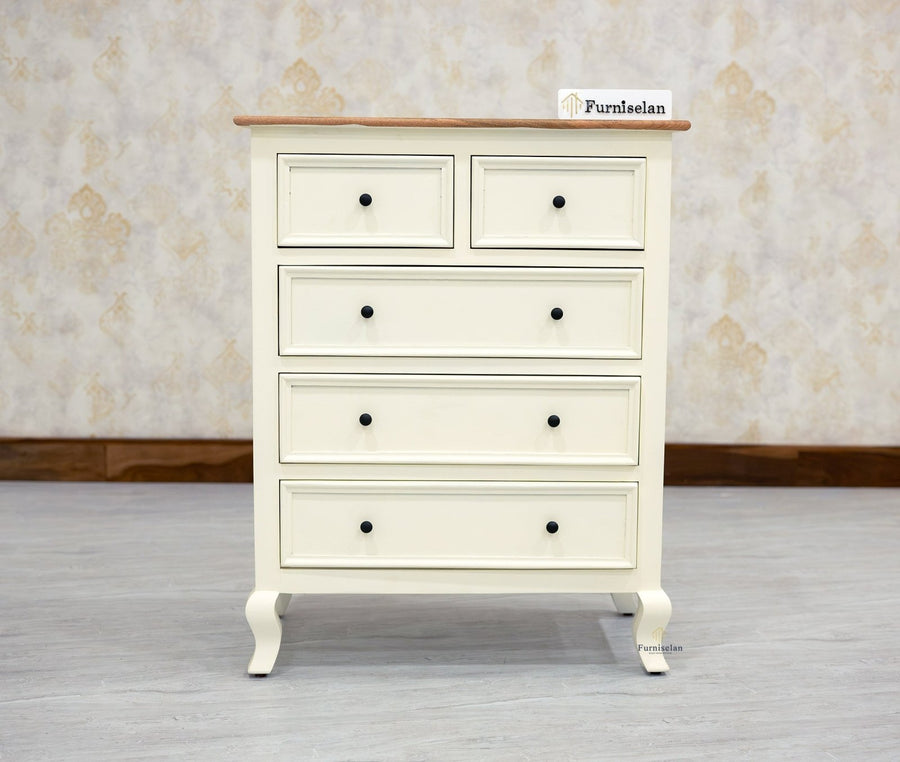 Mumbai Solid Wood Chest of Drawer Storage Five Drawers - Sideboard - Furniselan-Frosty-White