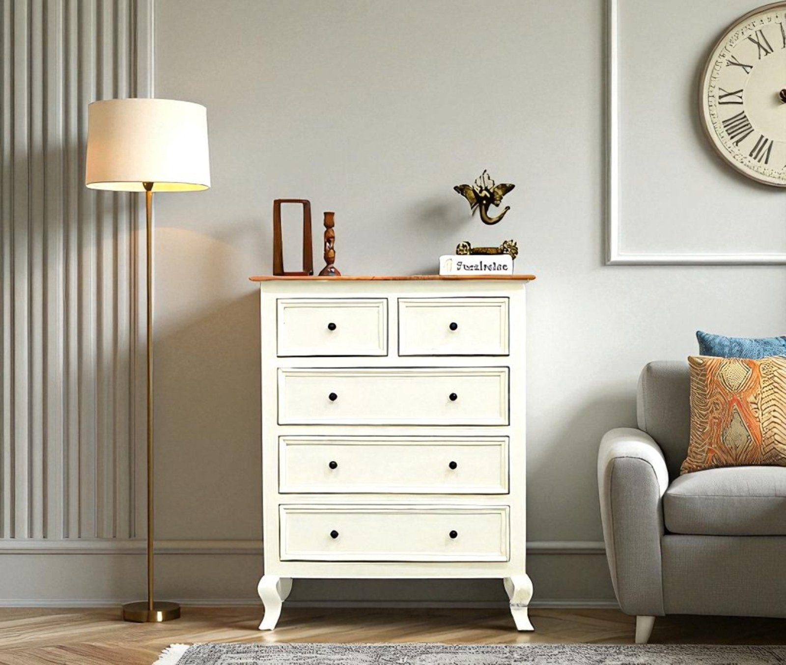 Mumbai Solid Wood Chest of Drawer Storage Five Drawers - Sideboard - Furniselan-Frosty-White