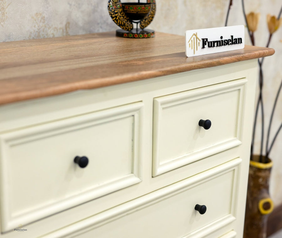 Mumbai Solid Wood Chest of Drawer Storage Five Drawers - Sideboard - Furniselan-Frosty-White