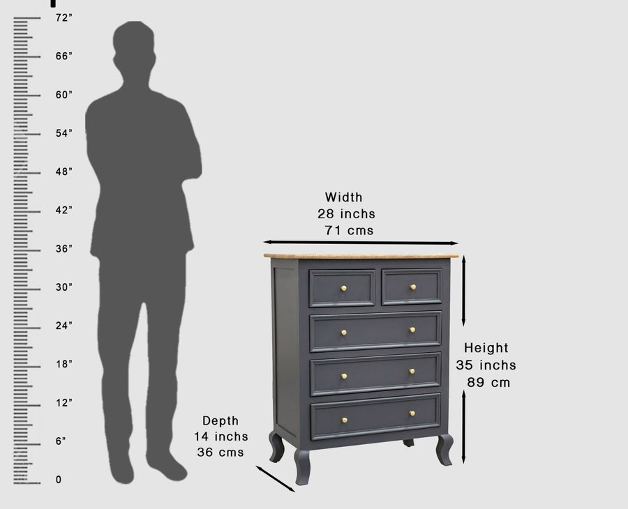 Mumbai Solid Wood Chest of Drawer Storage Five Drawers - Sideboard - Furniselan-Slate-Grey