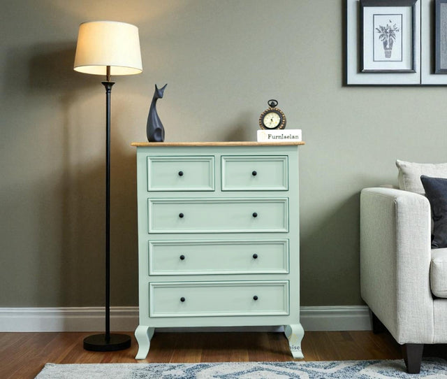 Mumbai Solid Wood Chest of Drawer Storage Five Drawers - Sideboard - Furniselan-Silt-Green