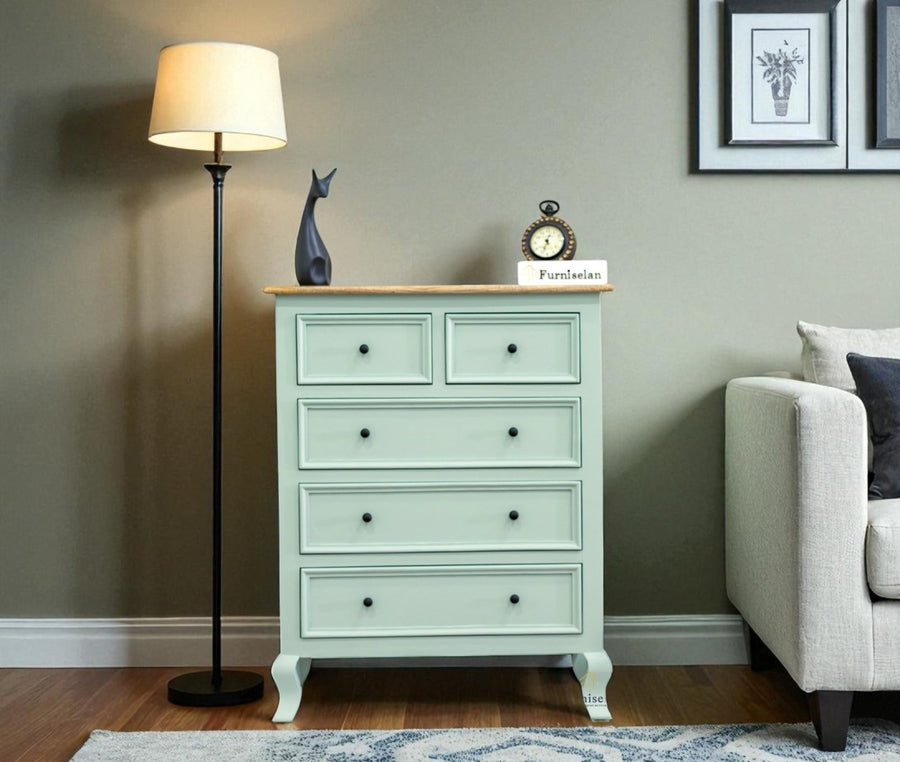 Mumbai Solid Wood Chest of Drawer Storage Five Drawers - Sideboard - Furniselan-Silt-Green
