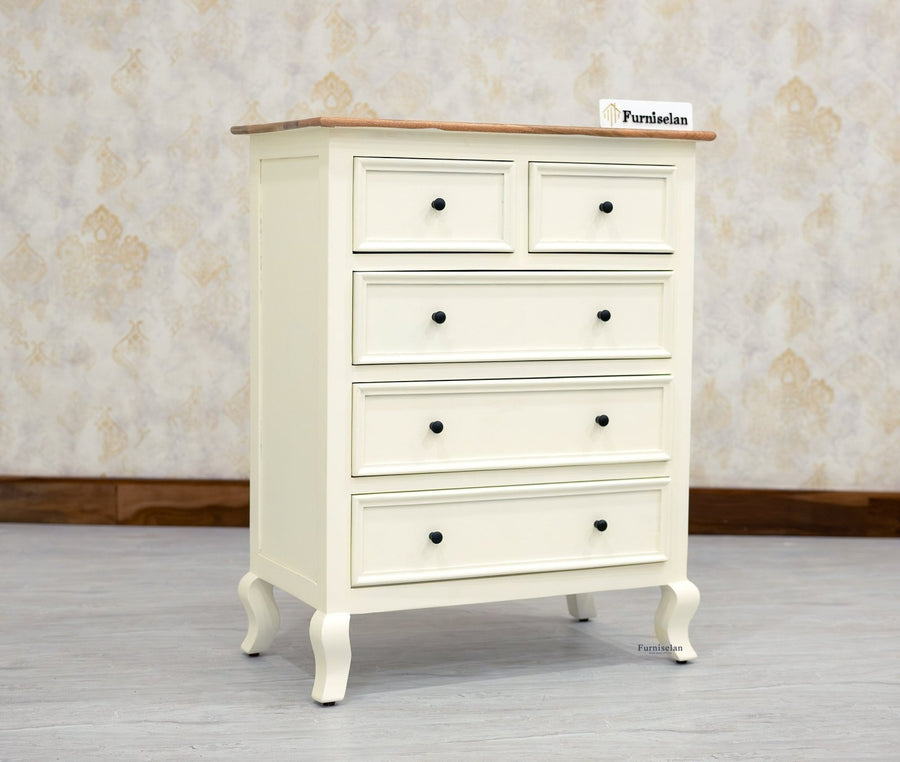 Mumbai Solid Wood Chest of Drawer Storage Five Drawers - Sideboard - Furniselan-Frosty-White