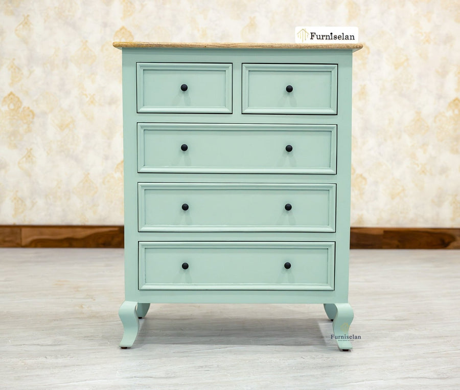 Mumbai Solid Wood Chest of Drawer Storage Five Drawers - Sideboard - Furniselan-Silt-Green