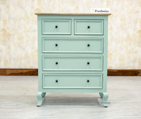 Mumbai Solid Wood Chest of Drawer Storage Five Drawers - Sideboard - Furniselan-Silt-Green