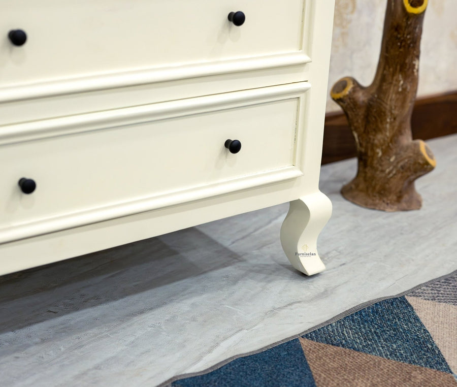 Mumbai Solid Wood Chest of Drawer Storage Five Drawers - Sideboard - Furniselan-Frosty-White
