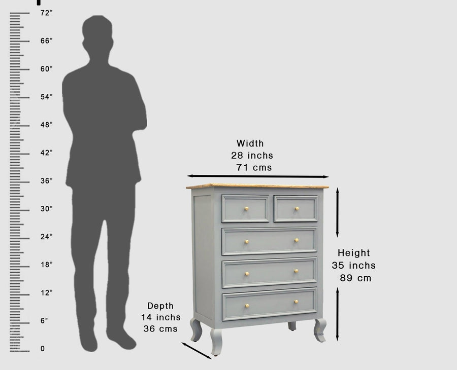 Mumbai Solid Wood Chest of Drawer Storage Five Drawers - Sideboard - Furniselan-Cool-Grey