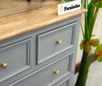 Mumbai Solid Wood Chest of Drawer Storage Five Drawers - Sideboard - Furniselan-Cool-Grey 
