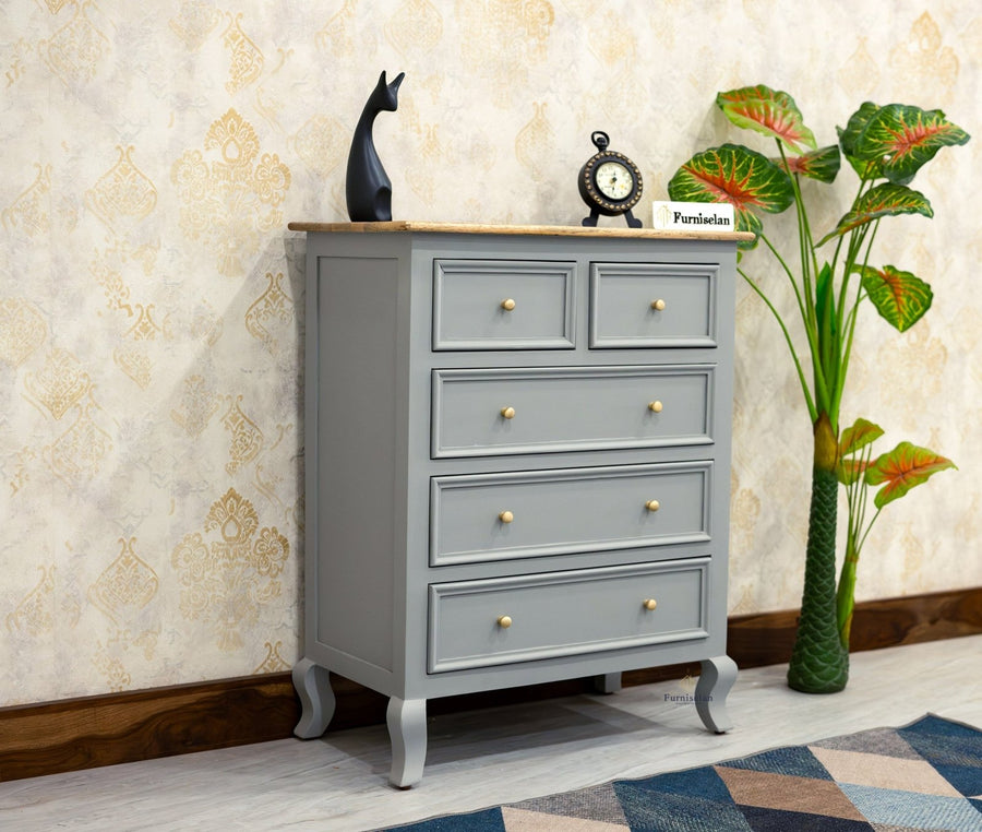 Mumbai Solid Wood Chest of Drawer Storage Five Drawers - Sideboard - Furniselan-Cool-Grey