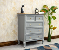 Mumbai Solid Wood Chest of Drawer Storage Five Drawers - Sideboard - Furniselan-Cool-Grey