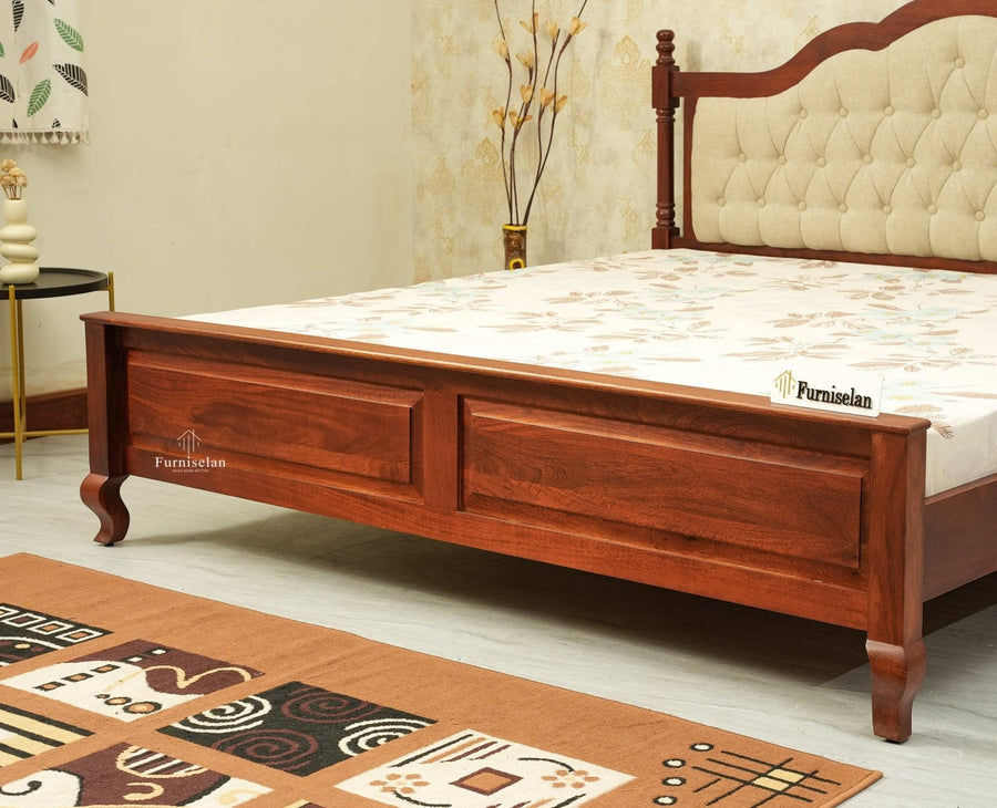 Mumbai Solid Wood King Size Bed Upholstered Headboard Furniselan brown finish