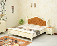 Mumbai Solid Wood King Size Bed Upholstered Headboard Furniselan frosty white