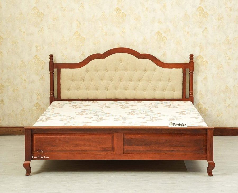 Mumbai Solid Wood King Size Bed Upholstered Headboard Furniselan brown finish