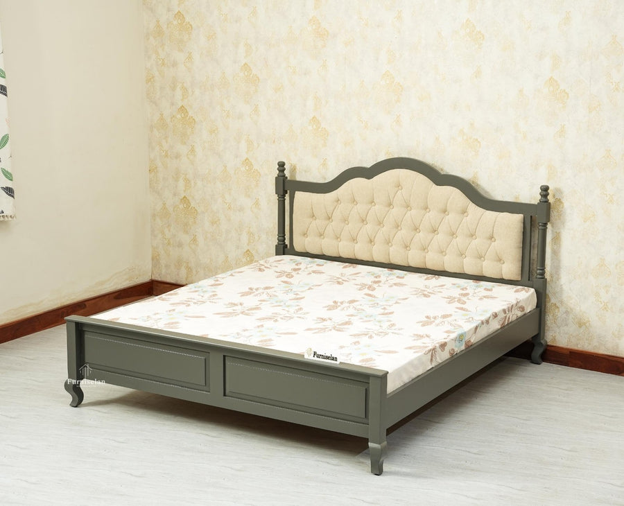 Mumbai Solid Wood King Size Bed Upholstered Headboard Furniselan slate gray
