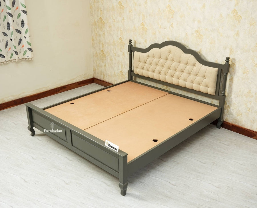 Mumbai Solid Wood King Size Bed Upholstered Headboard Furniselan slate gray