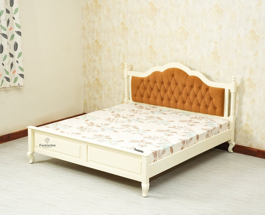 Mumbai Solid Wood King Size Bed Upholstered Headboard Furniselan frosty white