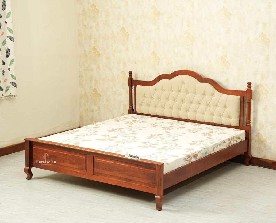 Mumbai Solid Wood King Size Bed Upholstered Headboard Furniselan brown finish