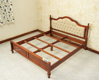 Mumbai Solid Wood King Size Bed Upholstered Headboard Furniselan brown finish