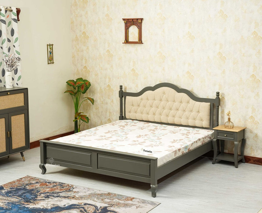 Mumbai Solid Wood King Size Bed Upholstered Headboard Furniselan slate gray