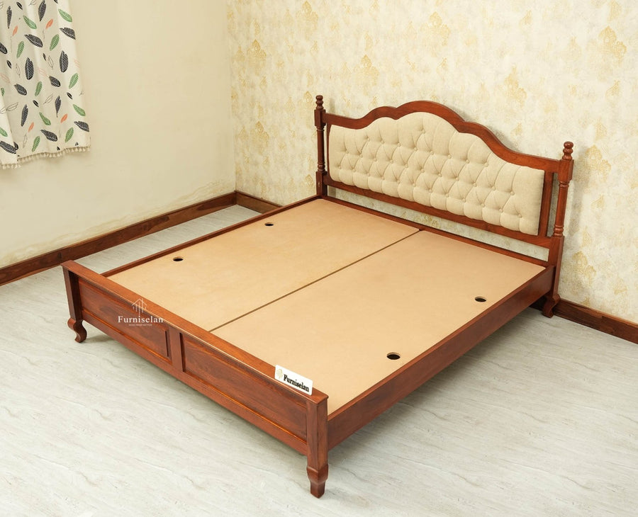 Mumbai Solid Wood King Size Bed Upholstered Headboard Furniselan brown finish
