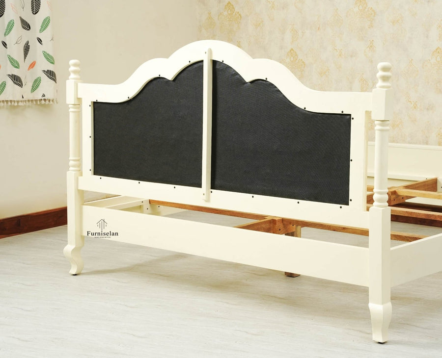 Mumbai Solid Wood King Size Bed Upholstered Headboard Furniselan frosty white