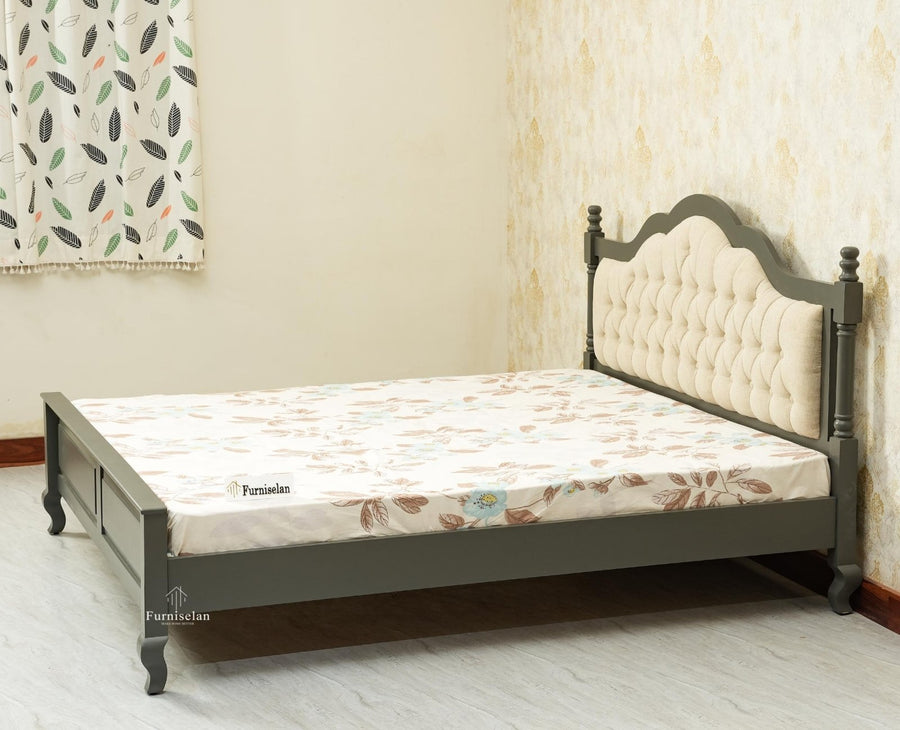 Mumbai Solid Wood King Size Bed Upholstered Headboard Furniselan slate gray