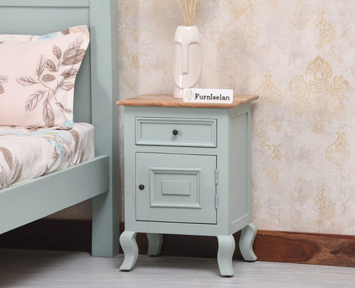 Mumbai Solid Wood One Door One Drawer Bedside Table - Left Side Door - Furniselan - Silt Green
