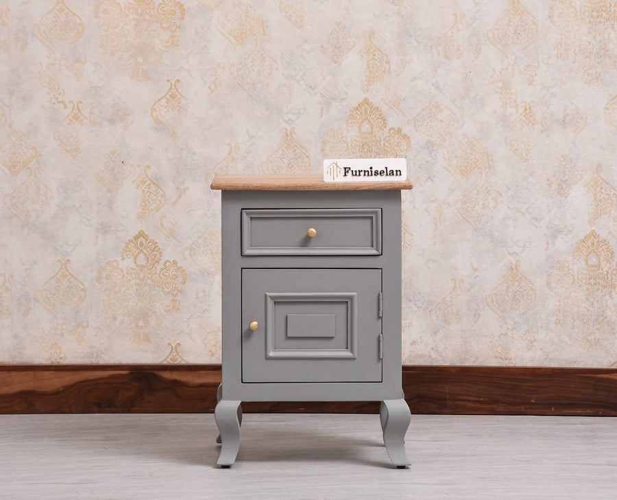 Mumbai Solid Wood One Door One Drawer Bedside Table - Left Side Door - Furniselan - Cool Grey
