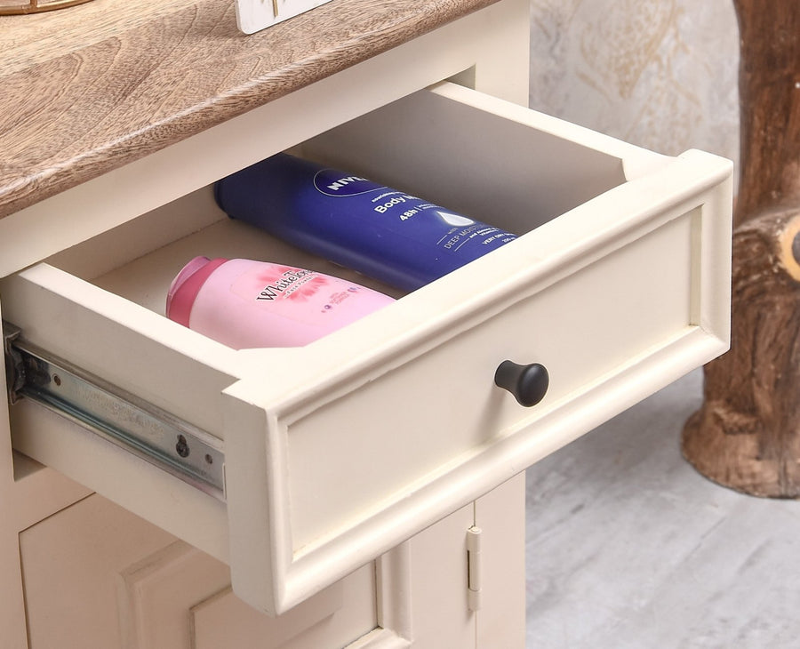 Mumbai Solid Wood One Door One Drawer Bedside Table - Left Side Door - Furniselan - Frosty White
