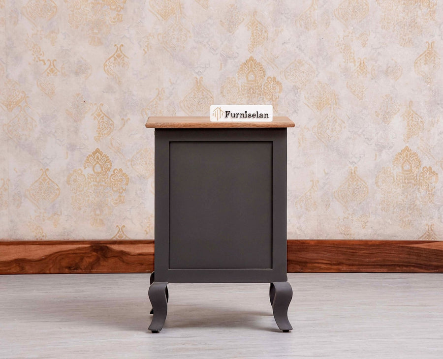 Mumbai Solid Wood One Door One Drawer Bedside Table - Left Side Door - Furniselan - Slate Grey
