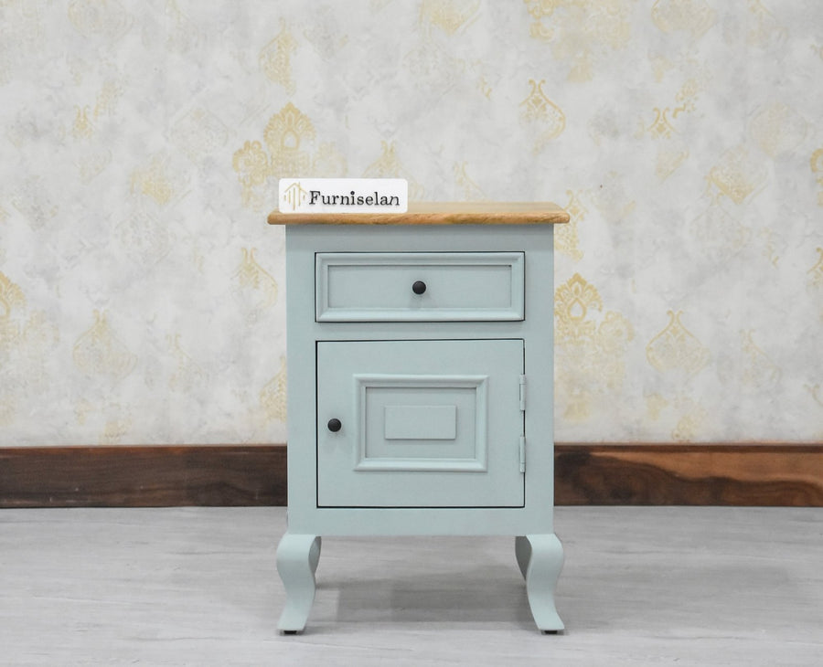 Mumbai Solid Wood One Door One Drawer Bedside Table - Left Side Door - Furniselan - Silt Green
