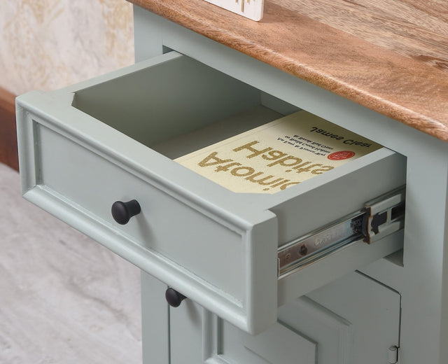Mumbai Solid Wood One Door One Drawer Bedside Table - Left Side Door - Furniselan - Silt Green
