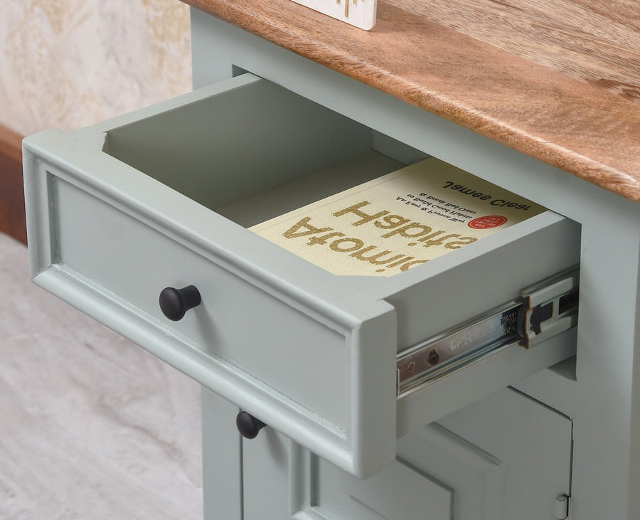 Mumbai Solid Wood One Door One Drawer Bedside Table - Left Side Door - Furniselan - Silt Green
